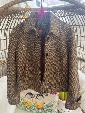 Lauren Ralph Lauren Women's Brown Tweed Button-Front Jacket size 8